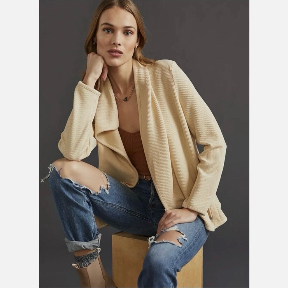Anthropologie Beige Open-Front Blazer